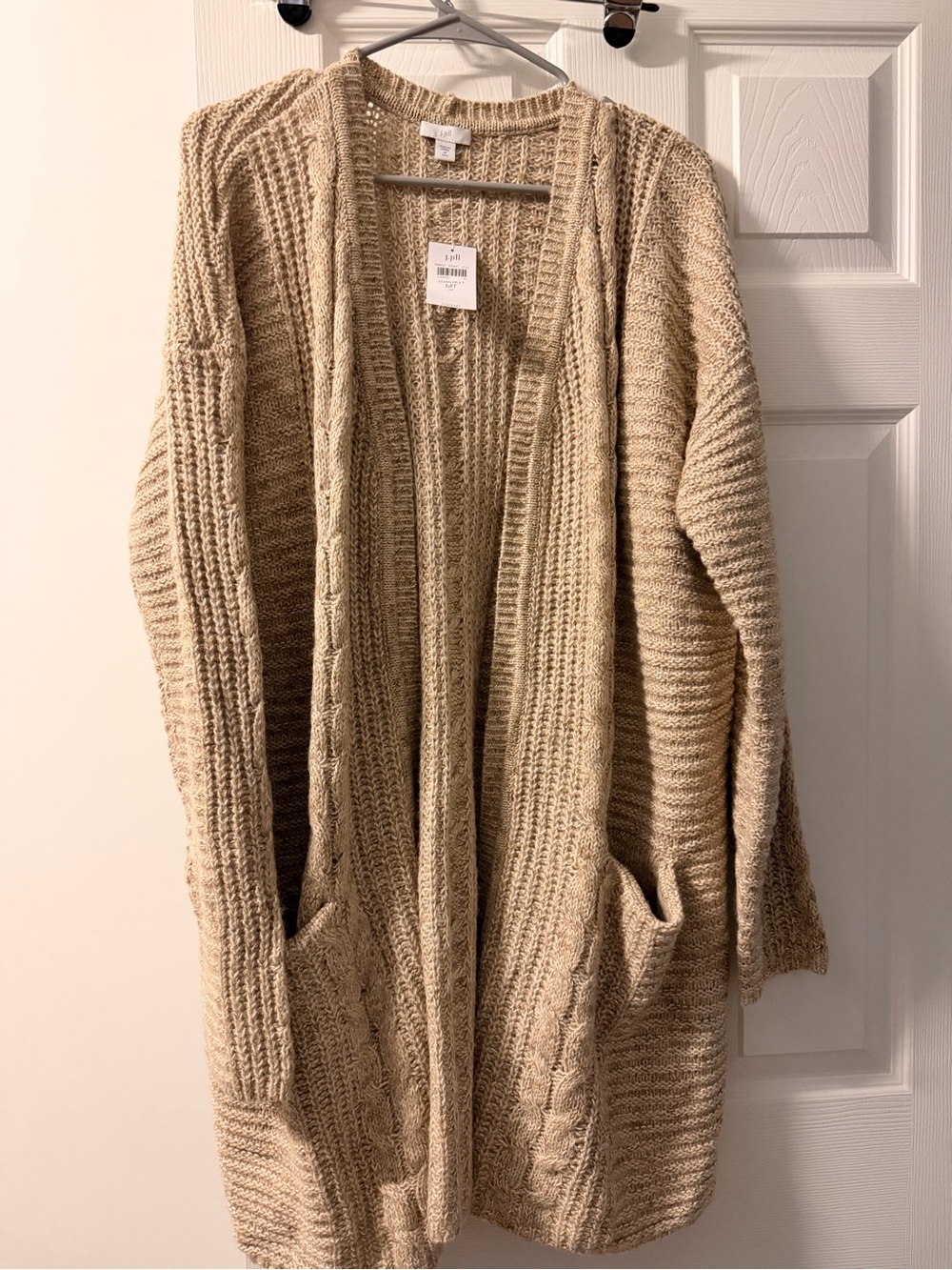 J. Jill Cozy Open-Front Chunky Cardigan Sweater - Beige